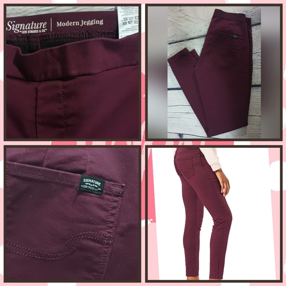 Signature by Levis Strauss Modern Contouring Stretch Jegging Pants Burgundy - Picture 15 of 16